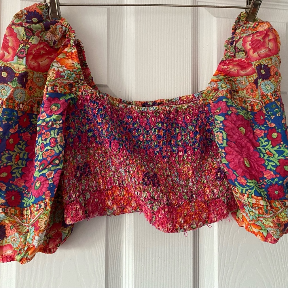 Colorful Floral Smocked Women's Top